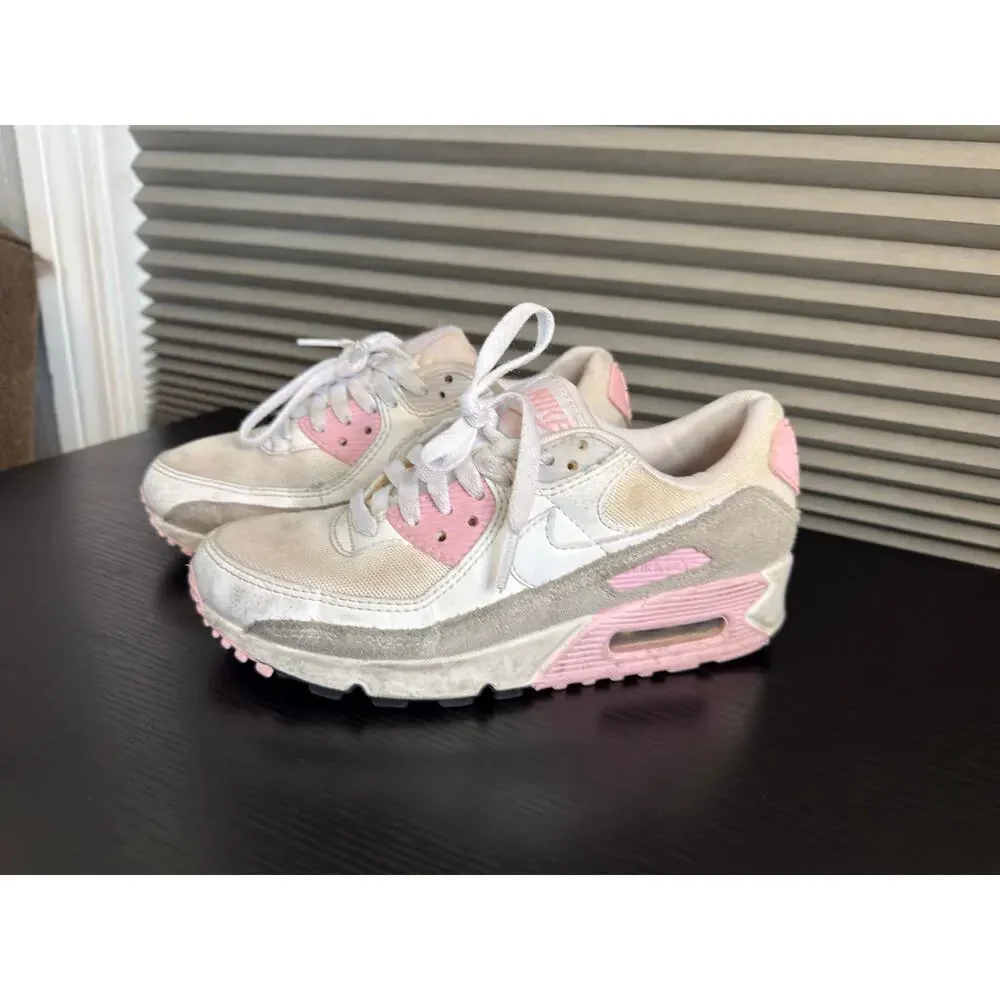 Nike Air Max 90 White Pink Sneakers Girls Size 6Y FN7489-100